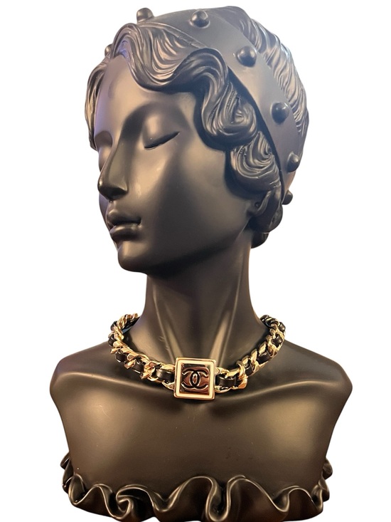 Jewelry - ChaneI Metal CC W/ Black Lamb Leather Choker